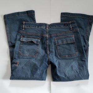 Stretch Flare Crop Jeans With Orange Stitching